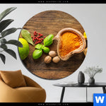 Aluminiumbild Gebürstet Gewuerze Kraeuter Auf Holz Rund Produktvorschau mit dem Bild Gewürze & Kräuter auf Holz im Format Rund.