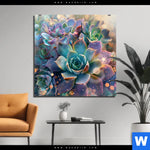 Aluminiumbild Gebürstet Glaenzende Sukkulenten Quadrat Produktvorschau mit dem Bild Glänzende Sukkulenten im Format Quadrat.
