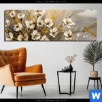 Aluminiumbild Gebürstet Goldene Bluetenpoesie Panorama Produktvorschau mit dem Bild Goldene Blütenpoesie im Format Panorama.