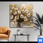 Aluminiumbild Gebürstet Goldene Bluetenpoesie Quadrat Produktvorschau mit dem Bild Goldene Blütenpoesie im Format Quadrat.