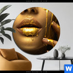 Aluminiumbild Gebürstet Goldene Lippen Rund Produktvorschau mit dem Bild Goldene Lippen im Format Rund.