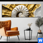 Aluminiumbild Gebürstet Goldene Muschel Kunst Panorama Produktvorschau mit dem Bild Goldene Muschel-Kunst im Format Panorama.