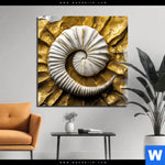 Aluminiumbild Gebürstet Goldene Muschel Kunst Quadrat Produktvorschau mit dem Bild Goldene Muschel-Kunst im Format Quadrat.