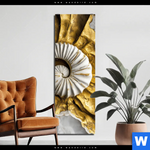 Aluminiumbild Gebürstet Goldene Muschel Kunst Schmal Produktvorschau mit dem Bild Goldene Muschel-Kunst im Format Schmal.