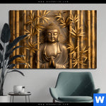 Aluminiumbild Gebürstet Goldener Buddha Im Bambuswald Querformat Produktvorschau mit dem Bild Goldener Buddha im Bambuswald im Format Querformat.