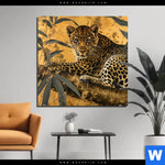 Aluminiumbild Gebürstet Goldener Leopard Imposanter Jaeger Quadrat Produktvorschau mit dem Bild Goldener Leopard - Imposanter Jäger im Format Quadrat.