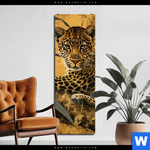 Aluminiumbild Gebürstet Goldener Leopard Imposanter Jaeger Schmal Produktvorschau mit dem Bild Goldener Leopard - Imposanter Jäger im Format Schmal.
