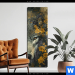 Aluminiumbild Gebürstet Goldener Wolfblick Schmal Produktvorschau mit dem Bild Goldener Wolfblick im Format Schmal.