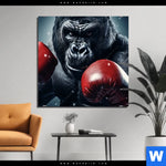 Aluminiumbild Gebürstet Gorilla Mit Roten Boxhandschuhen Quadrat Produktvorschau mit dem Bild Gorilla mit roten Boxhandschuhen im Format Quadrat.