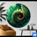 Aluminiumbild Gebürstet Gruene Spiralblaetter Rund Produktvorschau mit dem Bild Grüne Spiralblätter im Format Rund.