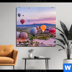 Aluminiumbild Gebürstet Heissluftballons Im Sonnenuntergang Quadrat Produktvorschau mit dem Bild Heißluftballons im Sonnenuntergang im Format Quadrat.