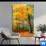Aluminiumbild Gebürstet Herbstfarben Im Nebligen Wald Hochformat Produktvorschau mit dem Bild Herbstfarben im nebligen Wald im Format Hochformat.