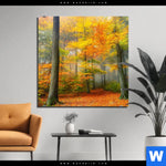 Aluminiumbild Gebürstet Herbstfarben Im Nebligen Wald Quadrat Produktvorschau mit dem Bild Herbstfarben im nebligen Wald im Format Quadrat.