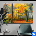 Aluminiumbild Gebürstet Herbstfarben Im Nebligen Wald Querformat Produktvorschau mit dem Bild Herbstfarben im nebligen Wald im Format Querformat.