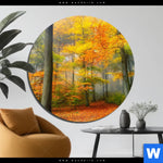 Aluminiumbild Gebürstet Herbstfarben Im Nebligen Wald Rund Produktvorschau mit dem Bild Herbstfarben im nebligen Wald im Format Rund.