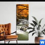 Aluminiumbild Gebürstet Herbstlandschaft Am Fluss Schmal Produktvorschau mit dem Bild Herbstlandschaft am Fluss im Format Schmal.