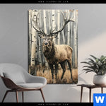 Aluminiumbild Gebürstet Hirsch Im Birkenwald Hochformat Produktvorschau mit dem Bild Hirsch im Birkenwald im Format Hochformat.
