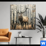 Aluminiumbild Gebürstet Hirsch Im Birkenwald Quadrat Produktvorschau mit dem Bild Hirsch im Birkenwald im Format Quadrat.