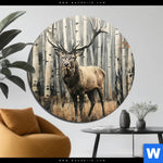 Aluminiumbild Gebürstet Hirsch Im Birkenwald Rund Produktvorschau mit dem Bild Hirsch im Birkenwald im Format Rund.