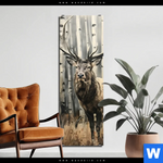 Aluminiumbild Gebürstet Hirsch Im Birkenwald Schmal Produktvorschau mit dem Bild Hirsch im Birkenwald im Format Schmal.