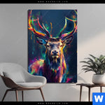Aluminiumbild Gebürstet Hirsch Im Leuchtenden Farbmix Hochformat Produktvorschau mit dem Bild Hirsch im leuchtenden Farbmix im Format Hochformat.