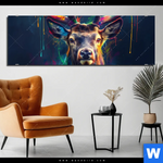 Aluminiumbild Gebürstet Hirsch Im Leuchtenden Farbmix Panorama Produktvorschau mit dem Bild Hirsch im leuchtenden Farbmix im Format Panorama.