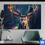 Aluminiumbild Gebürstet Hirsch Im Leuchtenden Farbmix Querformat Produktvorschau mit dem Bild Hirsch im leuchtenden Farbmix im Format Querformat.