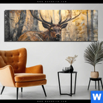 Aluminiumbild Gebürstet Hirsch Im Morgenlicht Panorama Produktvorschau mit dem Bild Hirsch im Morgenlicht im Format Panorama.