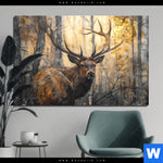 Aluminiumbild Gebürstet Hirsch Im Morgenlicht Querformat Produktvorschau mit dem Bild Hirsch im Morgenlicht im Format Querformat.
