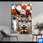 Aluminiumbild Gebürstet Hirsch Mit Blumenkrone Hochformat Produktvorschau mit dem Bild Hirsch mit Blumenkrone im Format Hochformat.
