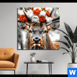 Aluminiumbild Gebürstet Hirsch Mit Blumenkrone Quadrat Produktvorschau mit dem Bild Hirsch mit Blumenkrone im Format Quadrat.