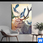 Aluminiumbild Gebürstet Hirsch Voegel Hochformat Produktvorschau mit dem Bild Hirsch & Vögel im Format Hochformat.