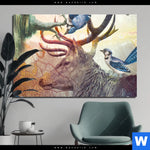 Aluminiumbild Gebürstet Hirsch Voegel Querformat Produktvorschau mit dem Bild Hirsch & Vögel im Format Querformat.