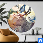 Aluminiumbild Gebürstet Hirsch Voegel Rund Produktvorschau mit dem Bild Hirsch & Vögel im Format Rund.