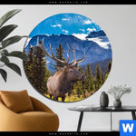 Aluminiumbild Gebürstet Hirsch Vor Bergkulisse Rund Produktvorschau mit dem Bild Hirsch vor Bergkulisse im Format Rund.