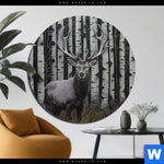 Aluminiumbild Gebürstet Hirschportraet Vor Birken Rund Produktvorschau mit dem Bild Hirschporträt vor Birken im Format Rund.