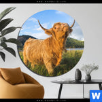 Aluminiumbild Gebürstet Hochland Bulle Rund Produktvorschau mit dem Bild Hochland-Bulle im Format Rund.