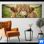 Aluminiumbild Gebürstet Hochland Rind Mit Nasenring Panorama Produktvorschau mit dem Bild Hochland-Rind mit Nasenring im Format Panorama.