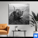 Aluminiumbild Gebürstet Hochland Rind Schwarz Weiss No 2 Quadrat Produktvorschau mit dem Bild Hochland-Rind Schwarz-Weiß No. 2 im Format Quadrat.