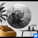 Aluminiumbild Gebürstet Hochland Rind Schwarz Weiss No 2 Rund Produktvorschau mit dem Bild Hochland-Rind Schwarz-Weiß No. 2 im Format Rund.