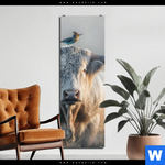 Aluminiumbild Gebürstet Hochlandrind Bunter Vogel Schmal Produktvorschau mit dem Bild Hochlandrind & bunter Vogel im Format Schmal.