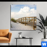 Aluminiumbild Gebürstet Holzsteg Duenen Quadrat Produktvorschau mit dem Bild Holzsteg & Dünen im Format Quadrat.