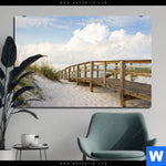 Aluminiumbild Gebürstet Holzsteg Duenen Querformat Produktvorschau mit dem Bild Holzsteg & Dünen im Format Querformat.