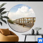 Aluminiumbild Gebürstet Holzsteg Duenen Rund Produktvorschau mit dem Bild Holzsteg & Dünen im Format Rund.