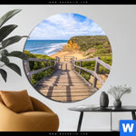 Aluminiumbild Gebürstet Holztreppe Zum Einsamen Strand Rund Produktvorschau mit dem Bild Holztreppe zum einsamen Strand im Format Rund.