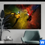 Aluminiumbild Gebürstet Kampf Der Papageien Querformat Produktvorschau mit dem Bild Kampf der Papageien im Format Querformat.