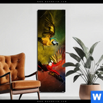 Aluminiumbild Gebürstet Kampf Der Papageien Schmal Produktvorschau mit dem Bild Kampf der Papageien im Format Schmal.