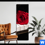 Aluminiumbild Gebürstet Klavier Rose Schmal Produktvorschau mit dem Bild Klavier & Rose im Format Schmal.