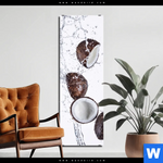 Aluminiumbild Gebürstet Kokosnuesse Mit Wasserspritzer Schmal Produktvorschau mit dem Bild Kokosnüsse mit Wasserspritzer im Format Schmal.