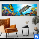 Aluminiumbild Gebürstet Korallen Fische Panorama Produktvorschau mit dem Bild Korallen & Fische im Format Panorama.